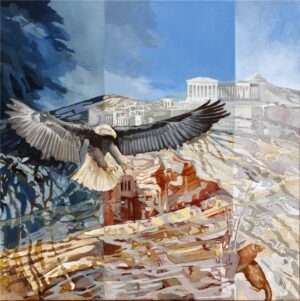The Eagle attacks the Marten in front of the Acropolis Athens