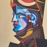 Retrato de perfil, de una imagen masculina. Severidad, rigidez en la mirada y en la geometrización.
